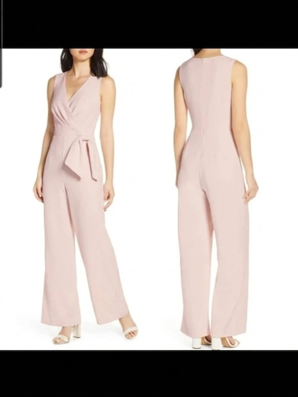 ​ELIZA J Blush Pink Sleeveless Wide Leg Jumpsuit Wrap Tie Waist